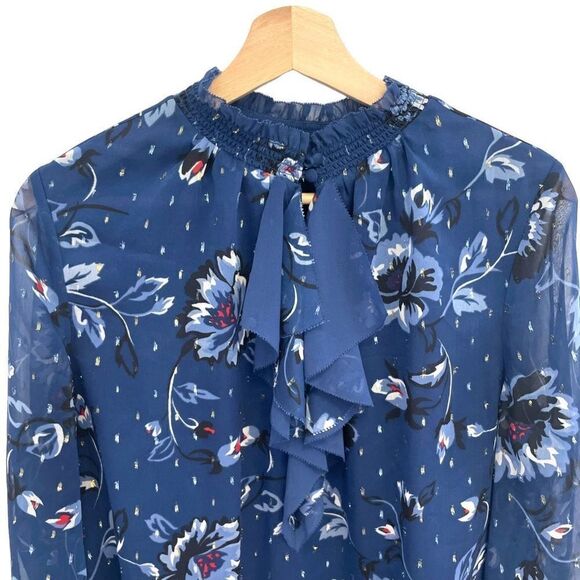 White House Black Market Donatella & Ecru Floral Chiffon Ruffled Top - Picture 2 of 7